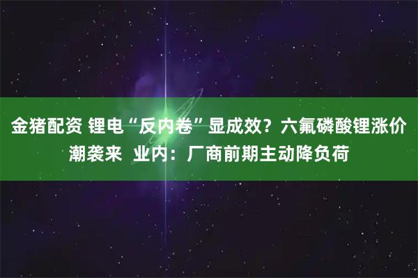 金猪配资 锂电“反内卷”显成效？六氟磷酸锂涨价潮袭来  业内：厂商前期主动降负荷